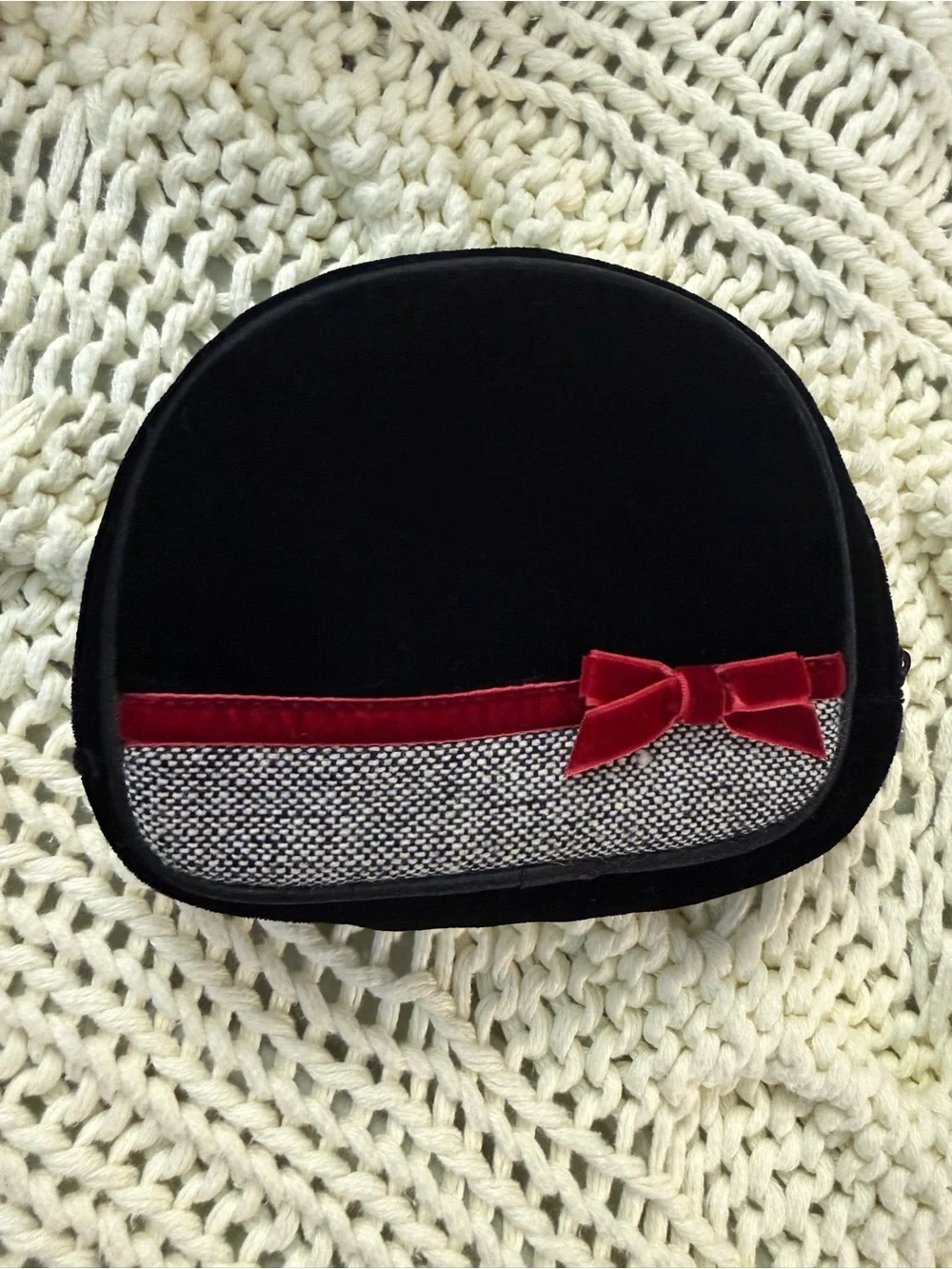 Black Velvety Purse with Red Bow Accent